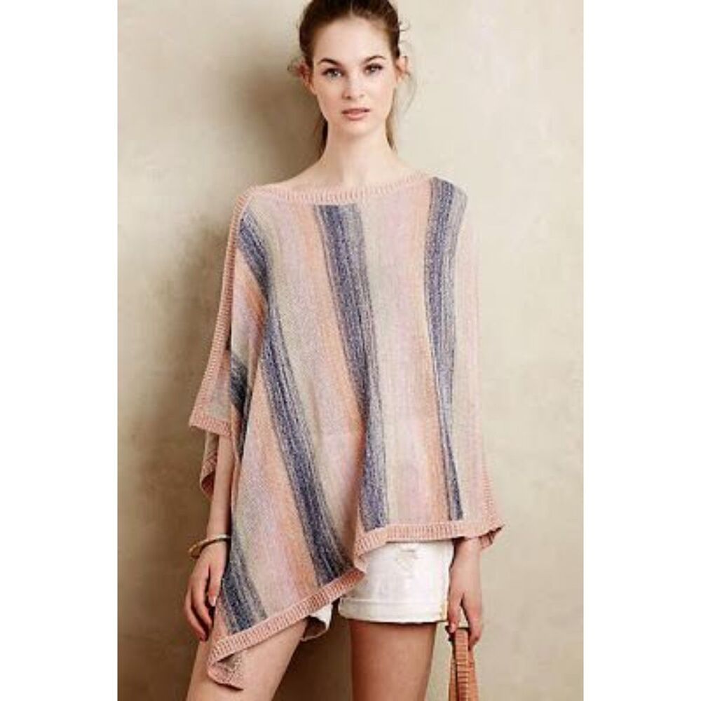 Moth Anthropologie Zala Sleeveless Poncho Asymmetrical Boho Striped Knit XS/S